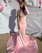 Pink Unique Long Prom Dress Mermaid Party Dress