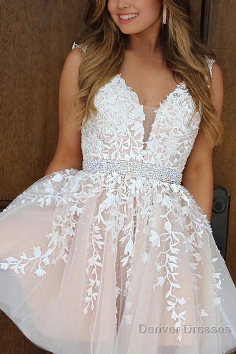 Pink V Neck A Line Homecoming Dress Main image