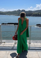 Pink/Green Fashion V-Neck Elegant Long Satin Evening Dress Party Dress Wedding Guest Dress Maternity Dress
