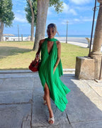 Pink/Green Fashion V-Neck Elegant Long Satin Evening Dress Party Dress Wedding Guest Dress Maternity Dress