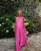 Pink/Green Fashion V-Neck Elegant Long Satin Evening Dress Party Dress Wedding Guest Dress Maternity Dress
