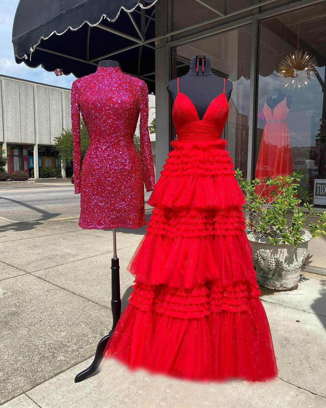 Evening Dress Stores, Pink V Neck Layers Tulle Long Ball Gown,Light Blue A Line Spaghetti Strap Evening Dresses