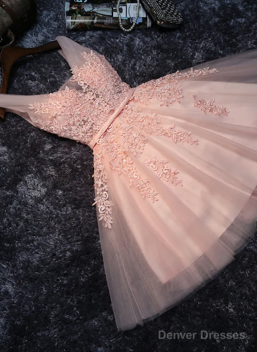 Pink V-neckline Tulle Knee Length Party Dress, Lovely Tulle Formal Dress Secondary image