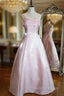 Pink Vintage Shimmering Satin Spaghetti Straps Gown Princess Dress