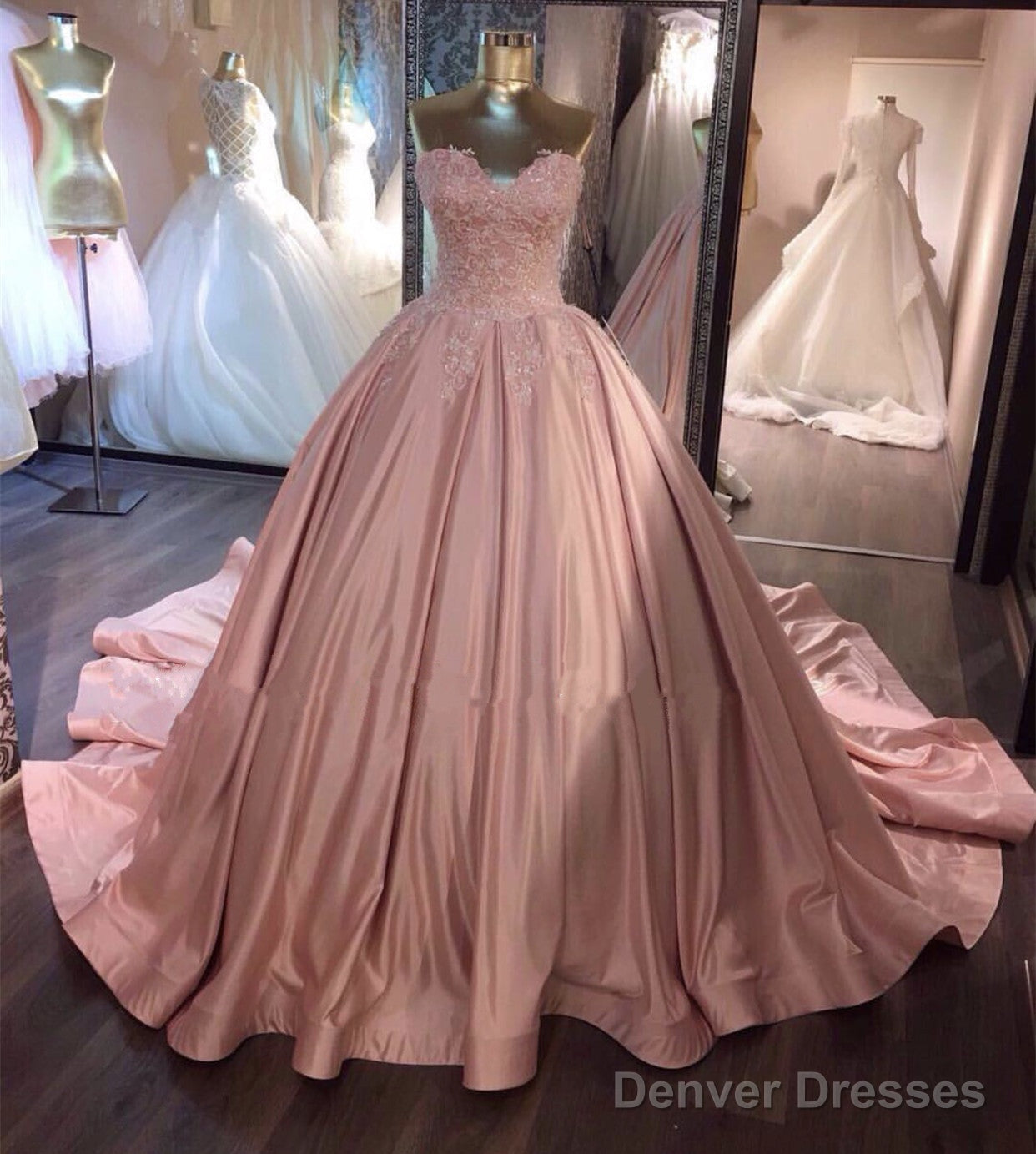 Pink Wedding Dresses Taffeta Ball Gowns Lace Appliques Sweetheart Main image