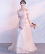 Pink Tulle Off Shoulder Long Prom Dress Pink Evening Dress