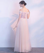 Pink Tulle Off Shoulder Long Prom Dress Pink Evening Dress