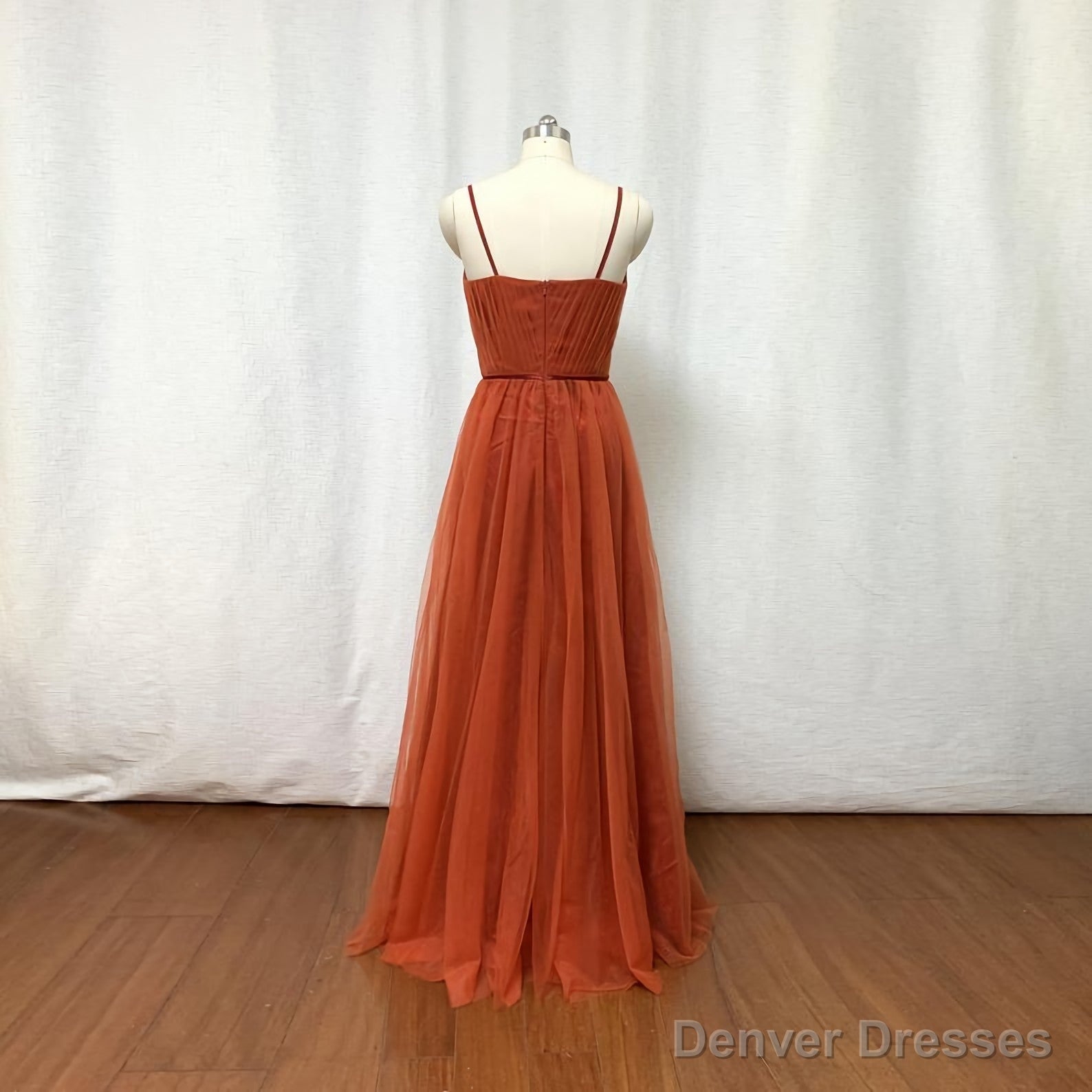Burnt Orange Tulle Bridesmaid Dress, 2025 Spaghetti Straps Boho Secondary image