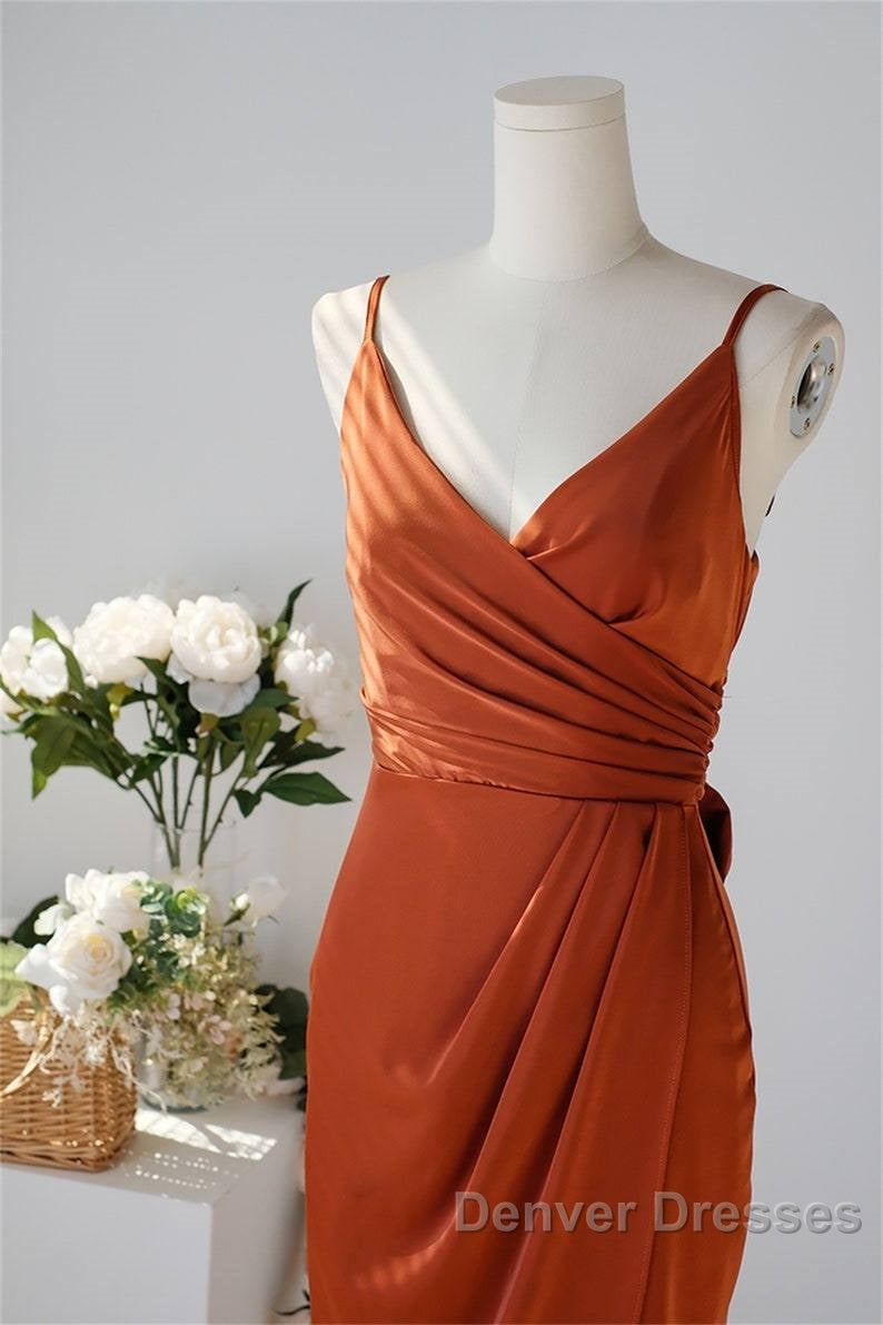 Pleated Pumpkin Sheath Bridesmaid Dress With Belt Secondary image