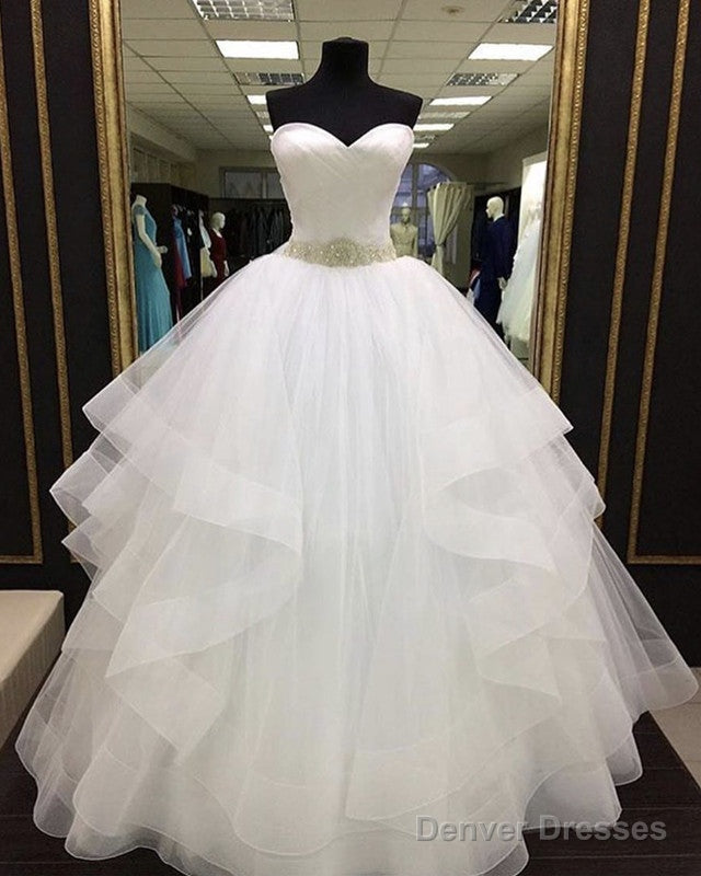 Pleated Sweetheart Ruffles Wedding Dress Ball Gown Crystal Belt Main image