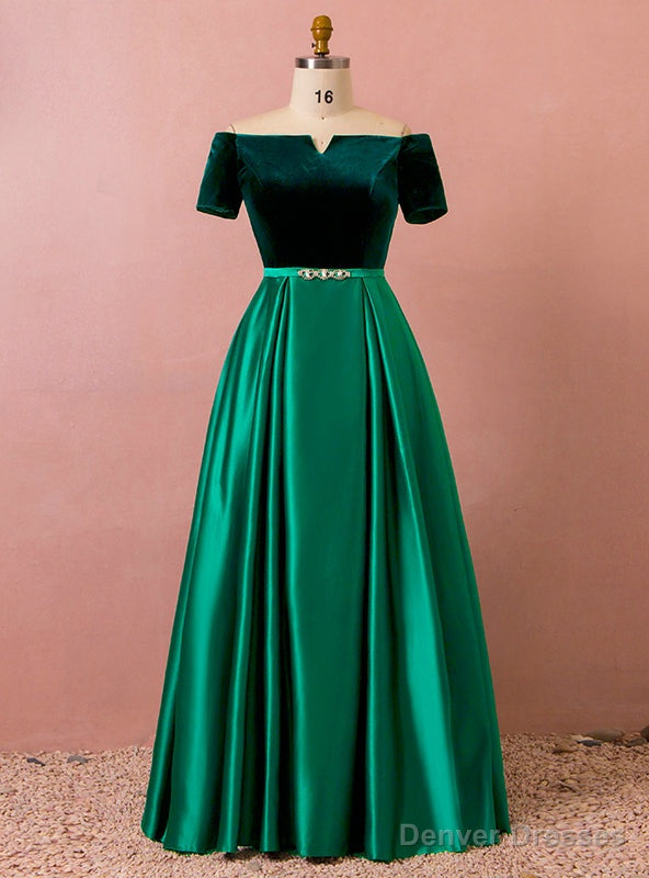 Plus Size Off The Shoulder Satin Velvet Short Sleeve Prom Dress Main image