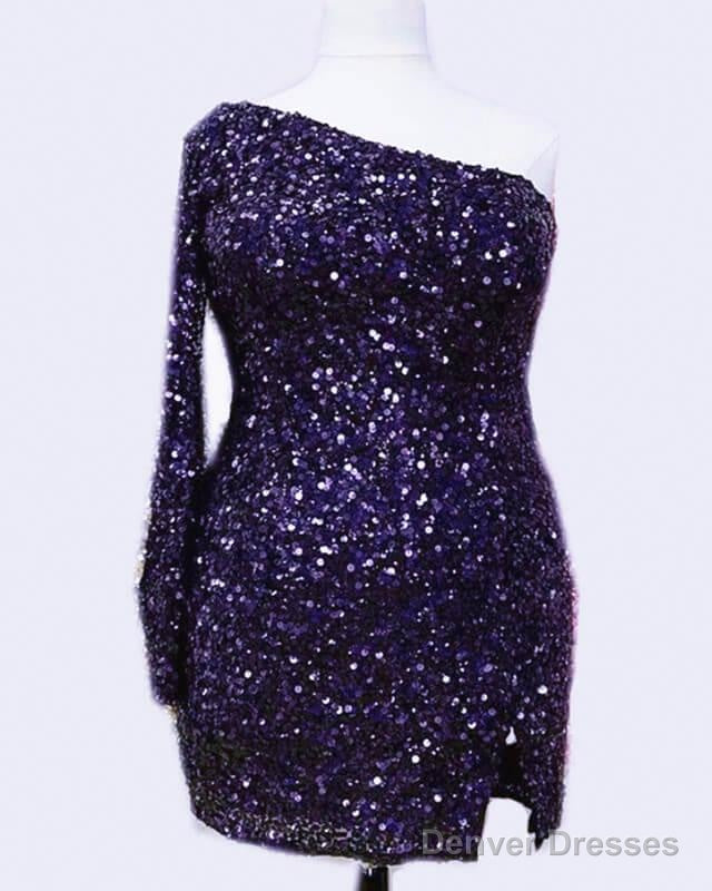 Plus Size Sequin One Sleeve Homecoming Dress Secondary image