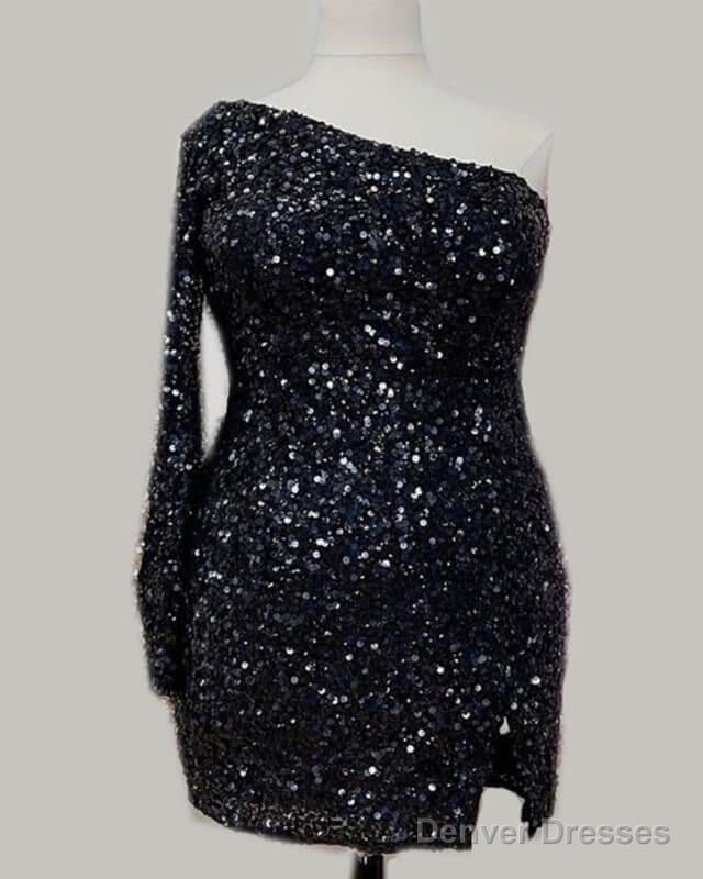 Plus Size Sequin One Sleeve Homecoming Dress Main image