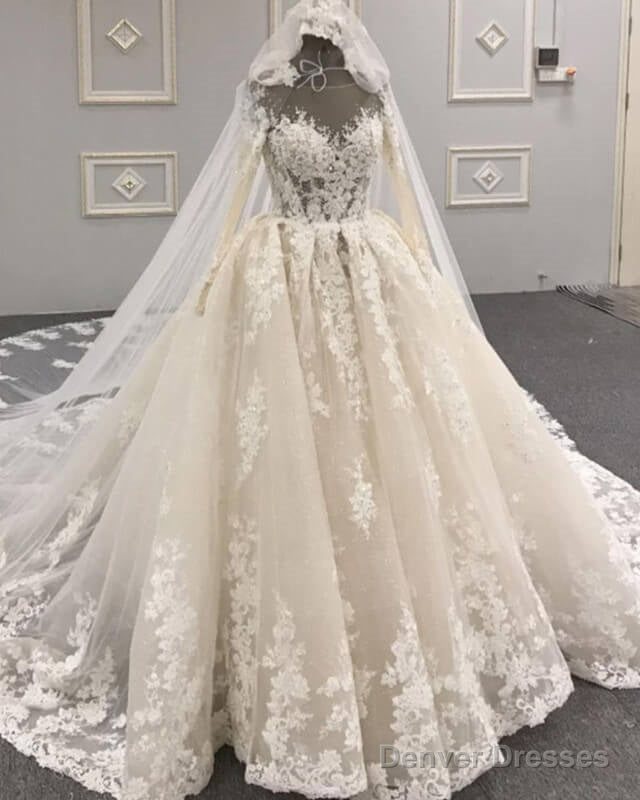 Poofy Lace Long Sleeve Wedding Dress Main image