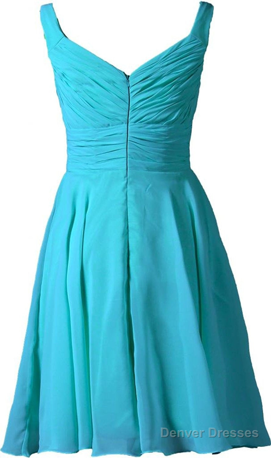 Pool V-Neck Chiffon Short Bridesmaid Dresses Secondary image