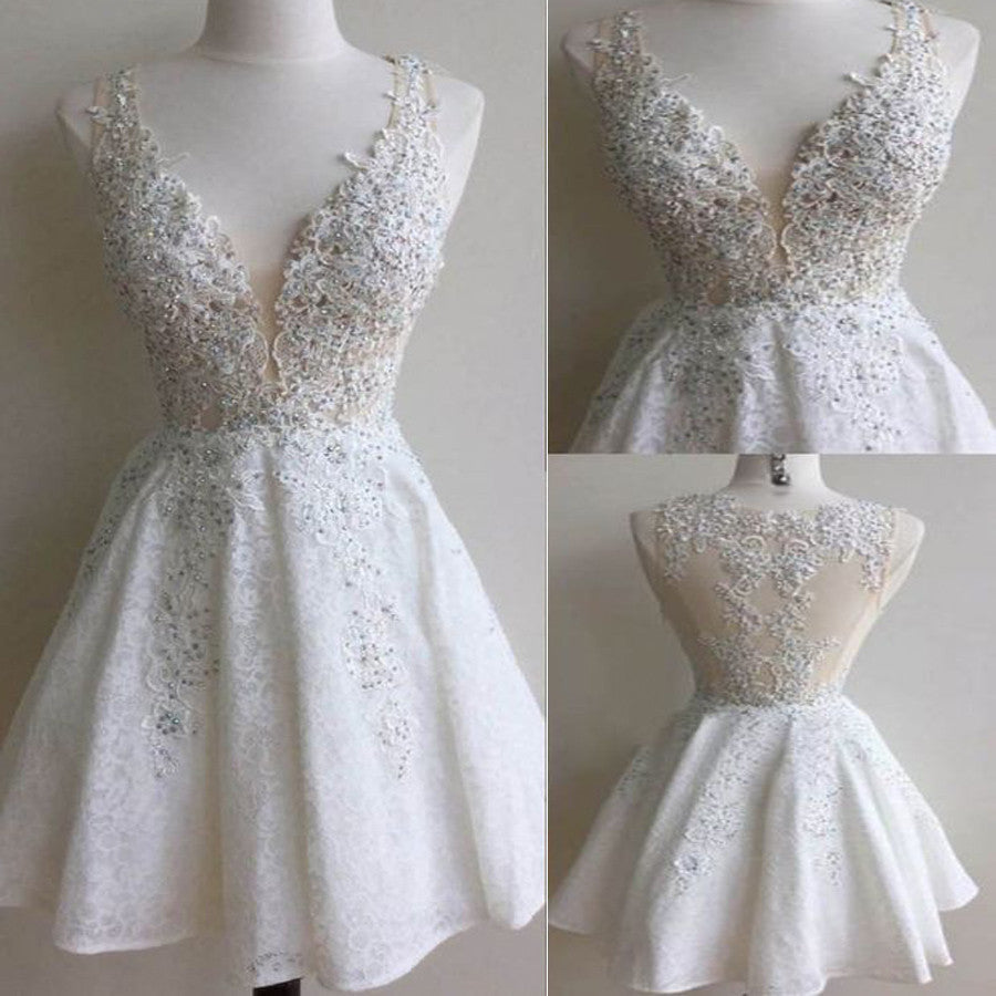 popular white lace see through gorgeous freshman cute homecoming prom gowns dress Main image
