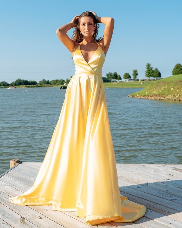 D1070,Popular Yellow Evening Dress,Long Prom Dress,Cross Back Prom Dress Secondary image