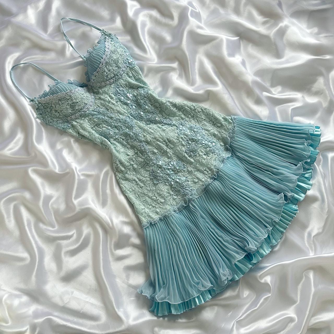 Powder Blue Sparkling Charming Retro Princess Stunning Unique Fashionable Beautiful Elegant Delicate Lace Short Lace Sequin Homecoming Dress Prom Dress Evening Dress Birthday Party Dress Prom Dress Main image