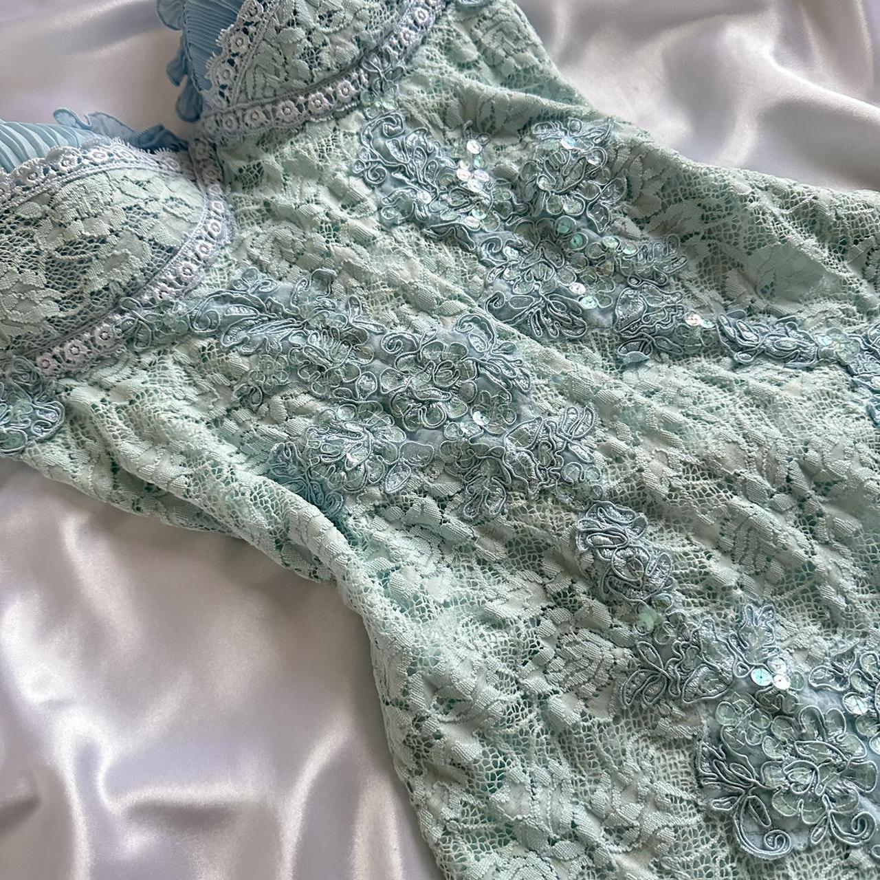 Powder Blue Sparkling Charming Retro Princess Stunning Unique Fashionable Beautiful Elegant Delicate Lace Short Lace Sequin Homecoming Dress Prom Dress Evening Dress Birthday Party Dress Prom Dress Secondary image