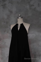 Pretty A Line Halter Black Long Prom Dresses Birthday Dress For Women