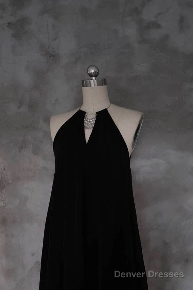 Pretty A Line Halter Black Long Prom Dresses Birthday Dress For Women