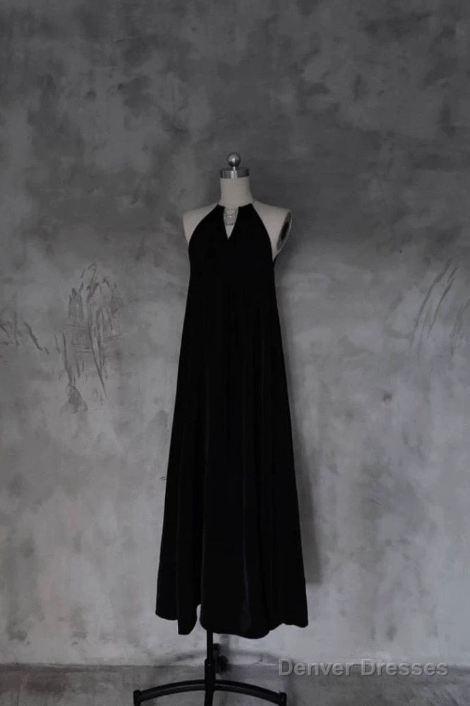 Pretty A Line Halter Black Long Prom Dresses Birthday Dress For Women