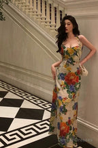 Pretty A Line Halter Floral Long Prom Dresses Birthday Outfits Evening Gown