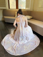 Pretty A Line Halter Pink Chiffon Floral Ankle Length Evening Dress Prom Dress