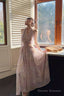 Pretty A Line Halter Pink Chiffon Floral Ankle Length Evening Dress Prom Dresses