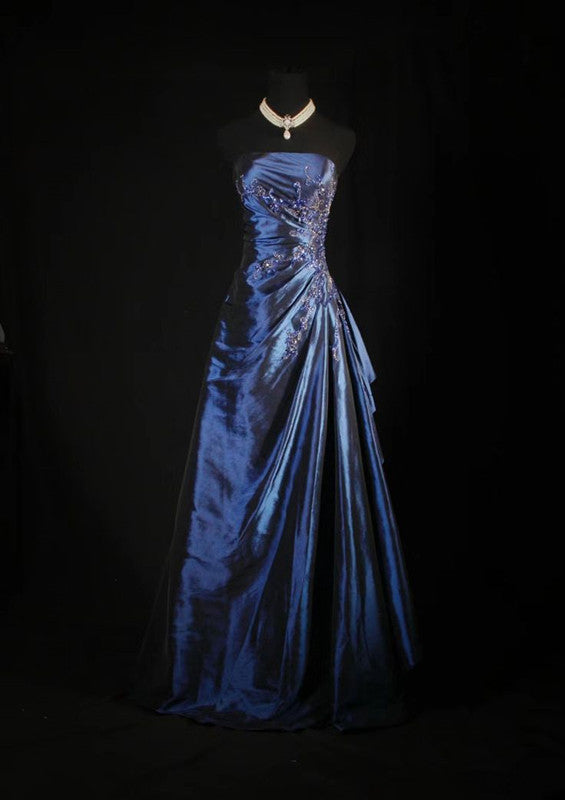 Pretty A Line Sleeveless Navy Blue Long Prom Dress Evening Dress Main image