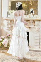 Pretty A Line High Low Ruffles Long Evening Dress Lace White Prom Dresses