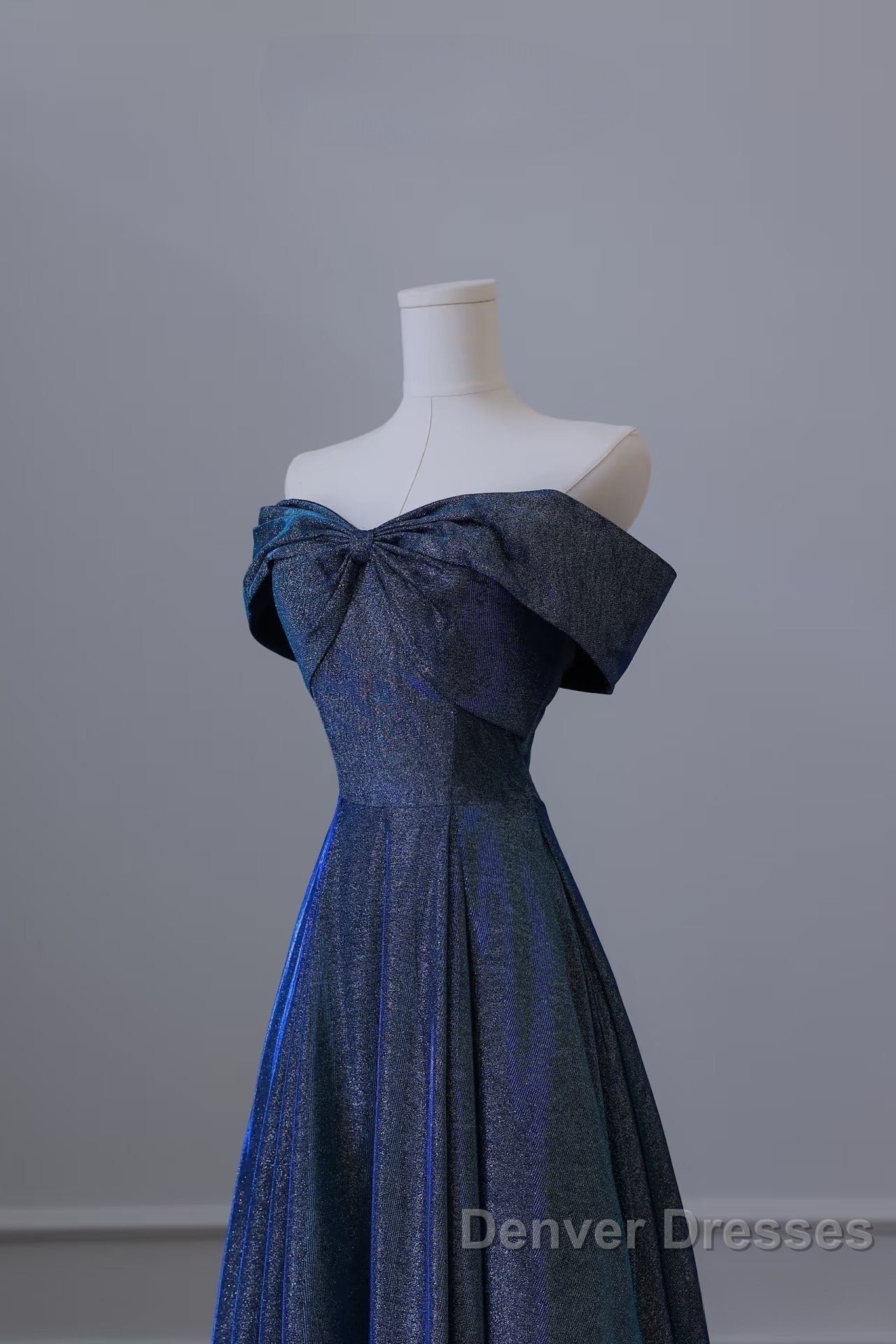 Pretty A Line Off The Shoulder Blue Sequin Long Prom Dress Evening Gowns