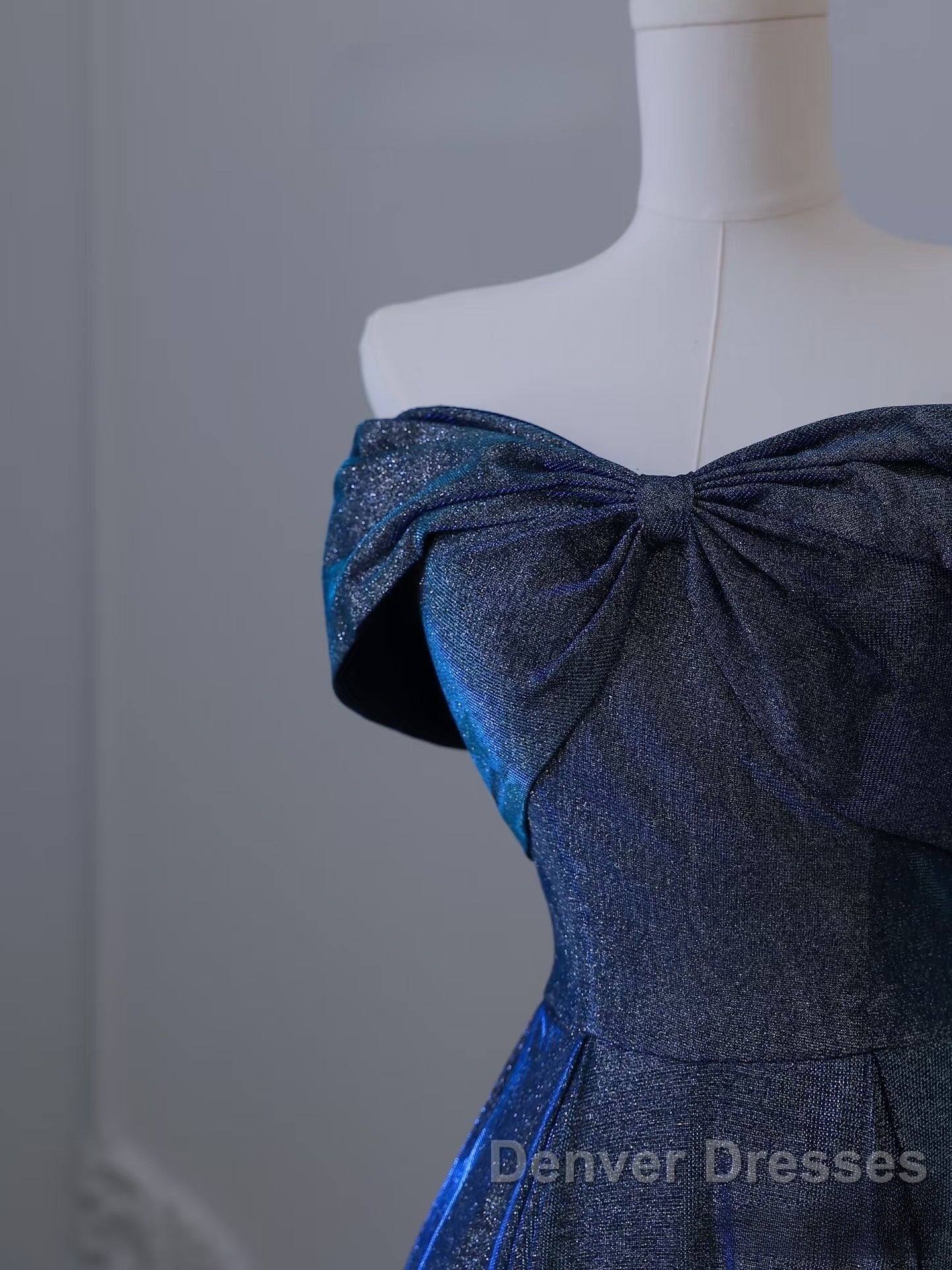 Pretty A Line Off The Shoulder Blue Sequin Long Prom Dress Evening Gowns