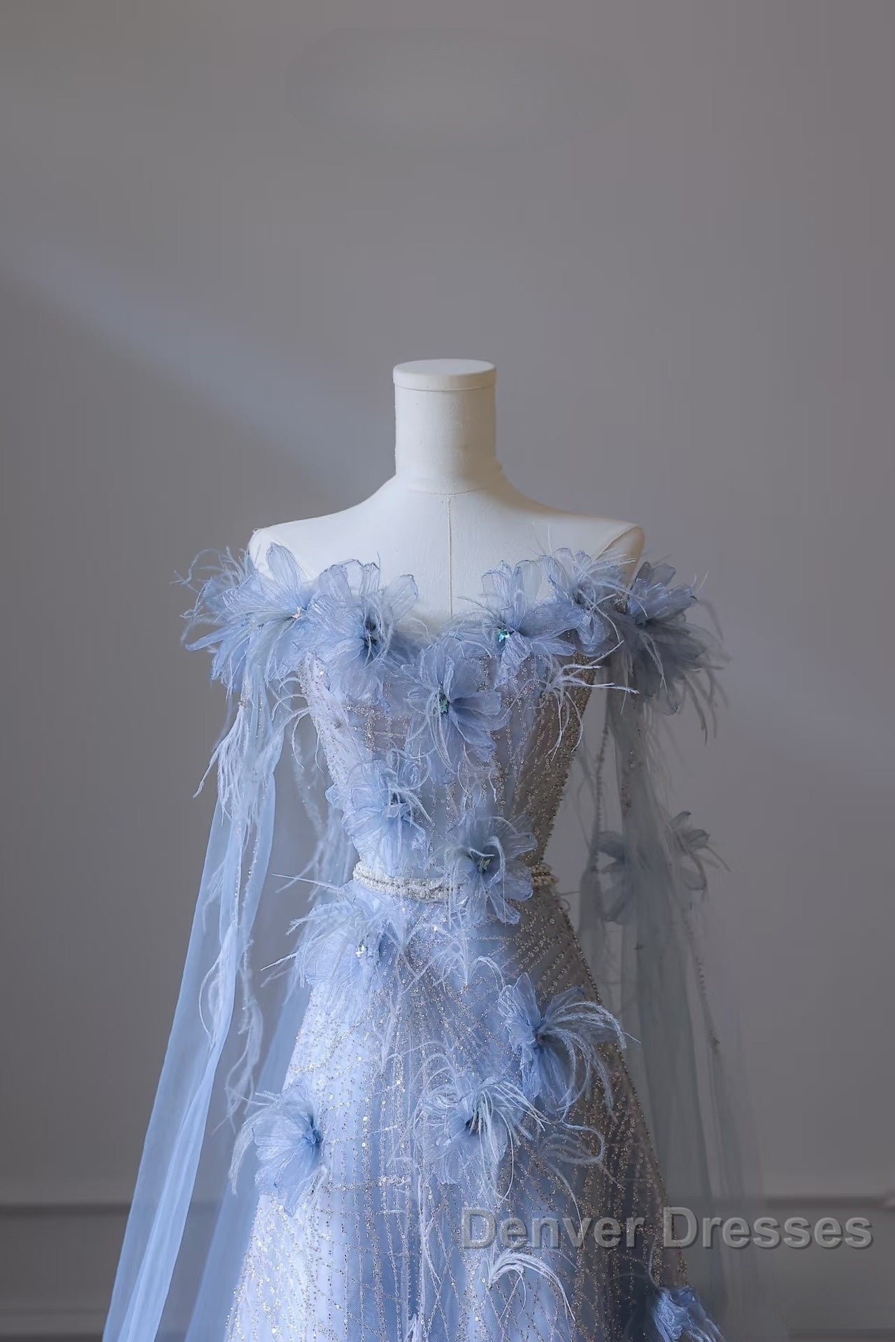 Pretty A Line Off The Shoulder Floor-Length Blue Sequin Short Sleeves Evening Dress Prom Dress