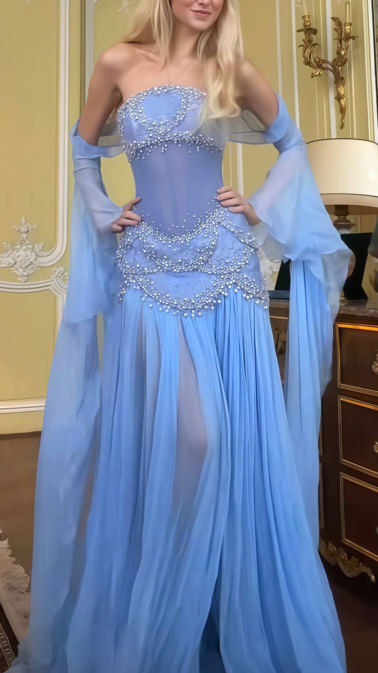 Pretty A Line Off The Shoulder Maxi Long Party Light Blue Chiffon Prom Dress Evening Dress