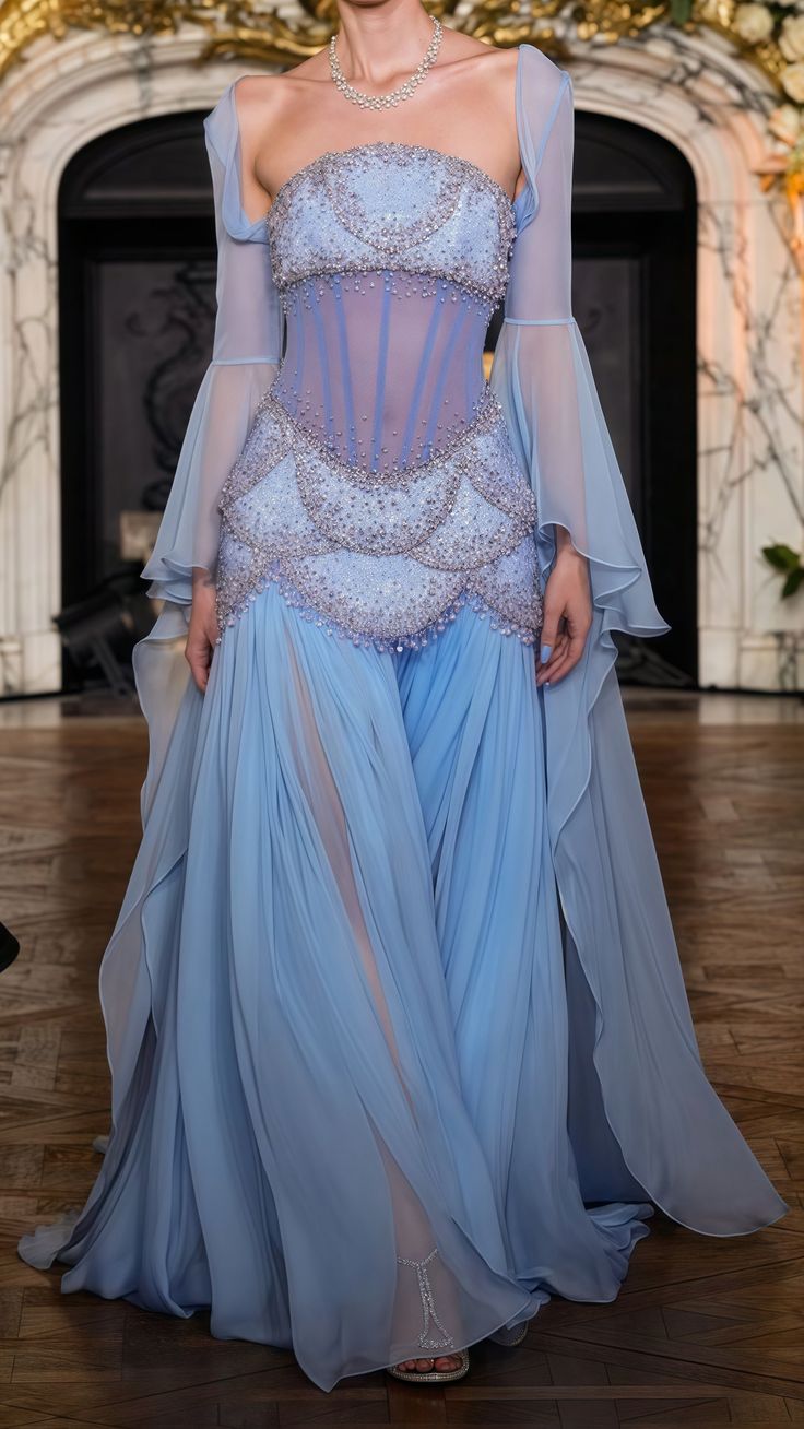 Pretty A Line Off The Shoulder Maxi Long Party Light Blue Chiffon Prom Dress Evening Dress
