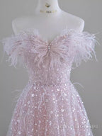 Pretty A Line Off The Shoulder Pink Sequin Long Evening Party Dress Prom Dress