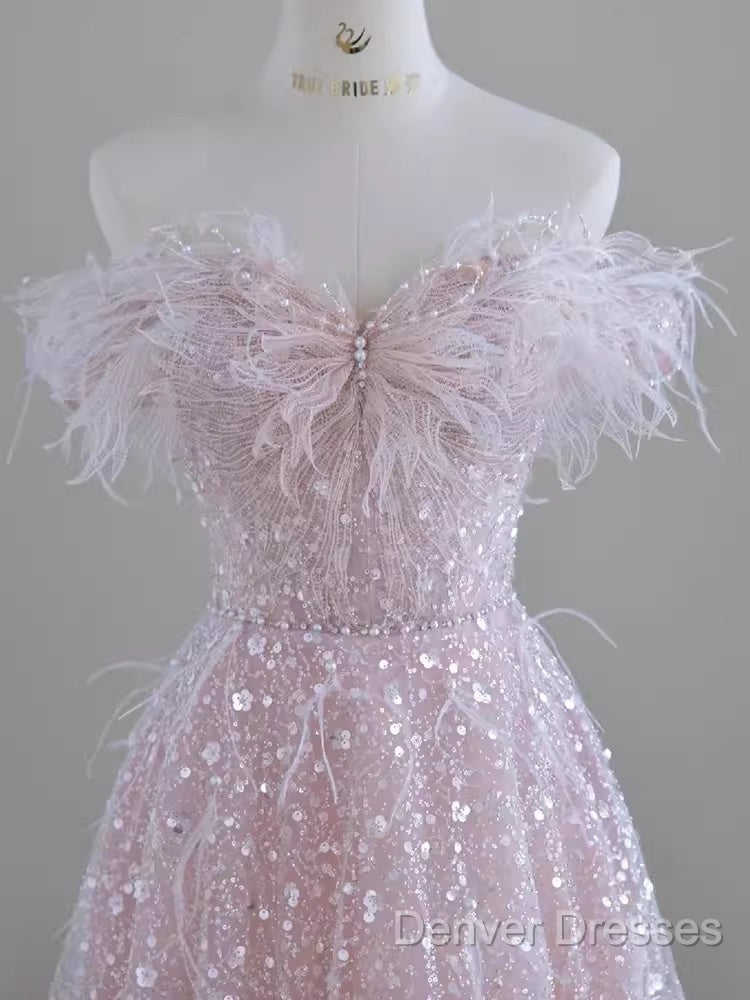 Pretty A Line Off The Shoulder Pink Sequin Long Evening Party Dress Prom Dress