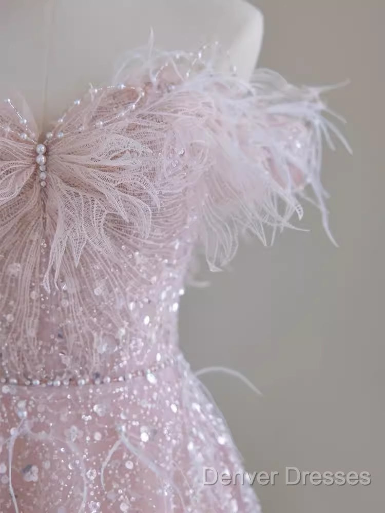 Pretty A Line Off The Shoulder Pink Sequin Long Evening Party Dress Prom Dress
