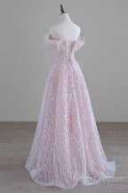 Pretty A Line Off The Shoulder Pink Sequin Long Evening Party Dress Prom Dress