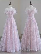 Pretty A Line Off The Shoulder Pink Sequin Long Evening Party Dress Prom Dress