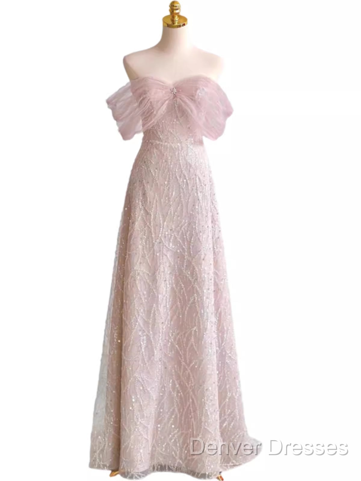 Pretty A Line Off The Shoulder Pink Sequin Long Evening Party Dress Prom Dress With Beads Secondary image