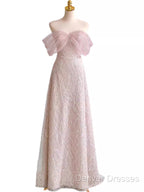 Pretty A Line Off The Shoulder Pink Sequin Long Evening Party Dress Prom Dress With Beads