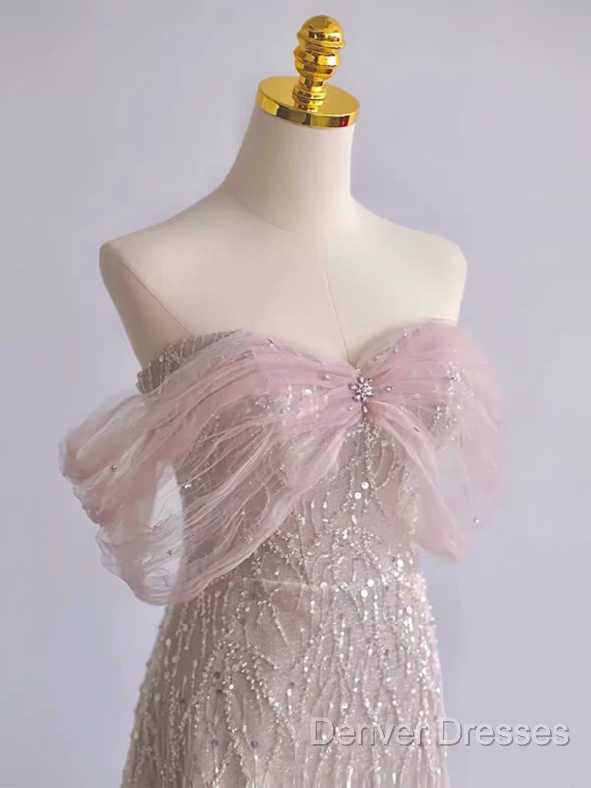 Pretty A Line Off The Shoulder Pink Sequin Long Evening Party Dress Prom Dress With Beads