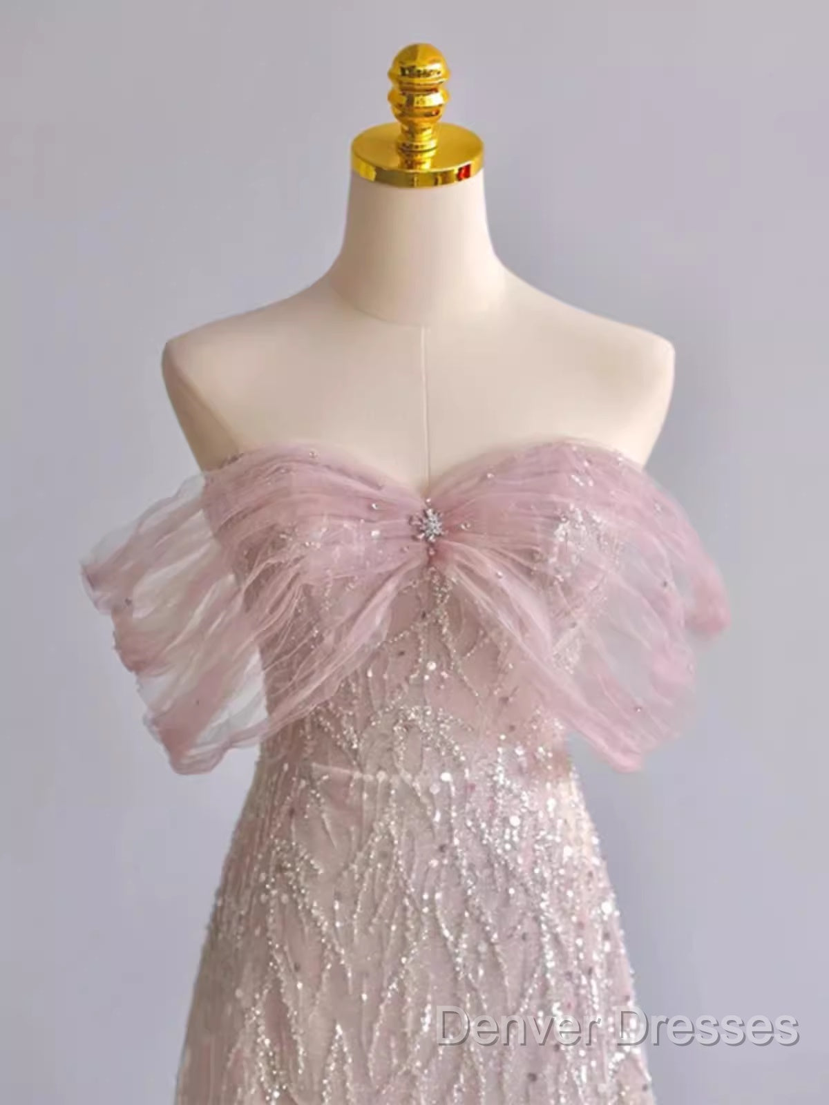 Pretty A Line Off The Shoulder Pink Sequin Long Evening Party Dress Prom Dress With Beads