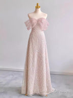 Pretty A Line Off The Shoulder Pink Sequin Long Evening Party Dress Prom Dress With Beads
