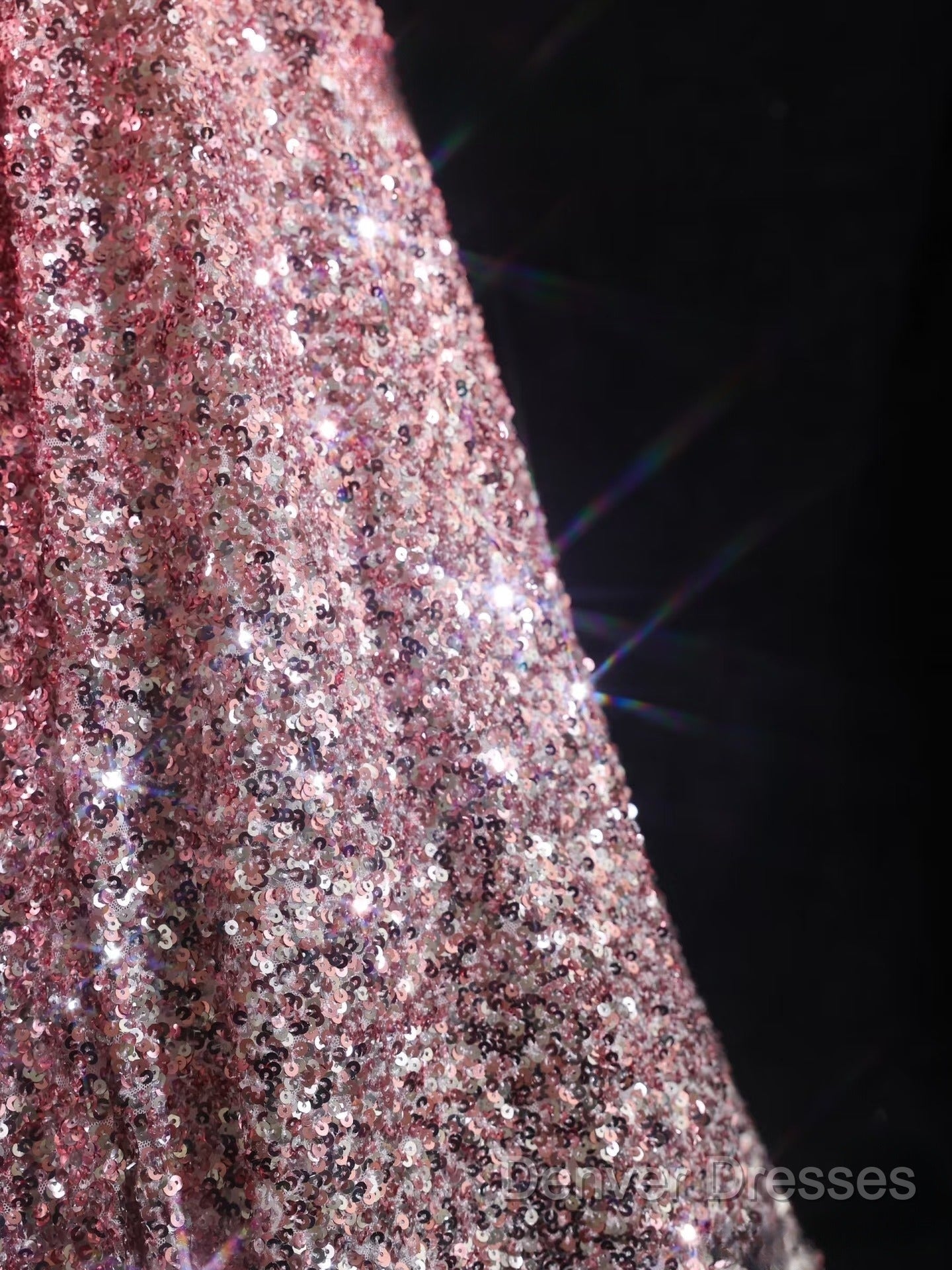 Pretty A Line Off The Shoulder Pink Sequin Long Prom Dress Evening Gowns