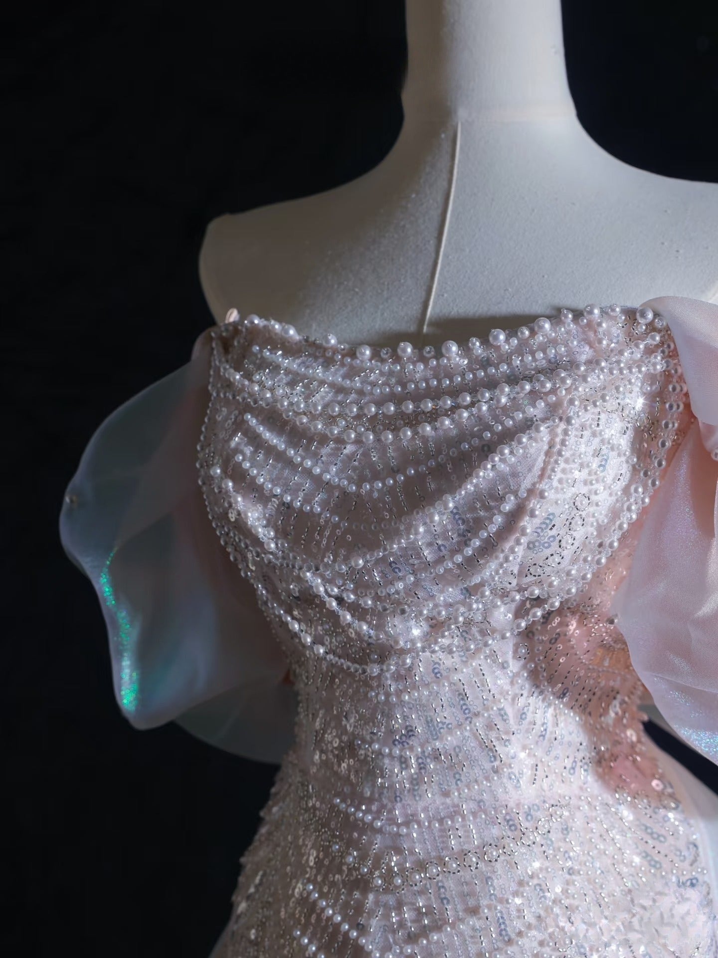Pretty A Line Off The Shoulder Pink Sequin Long Prom Dress Evening Gowns