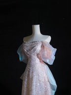 Pretty A Line Off The Shoulder Pink Sequin Long Prom Dress Evening Gowns