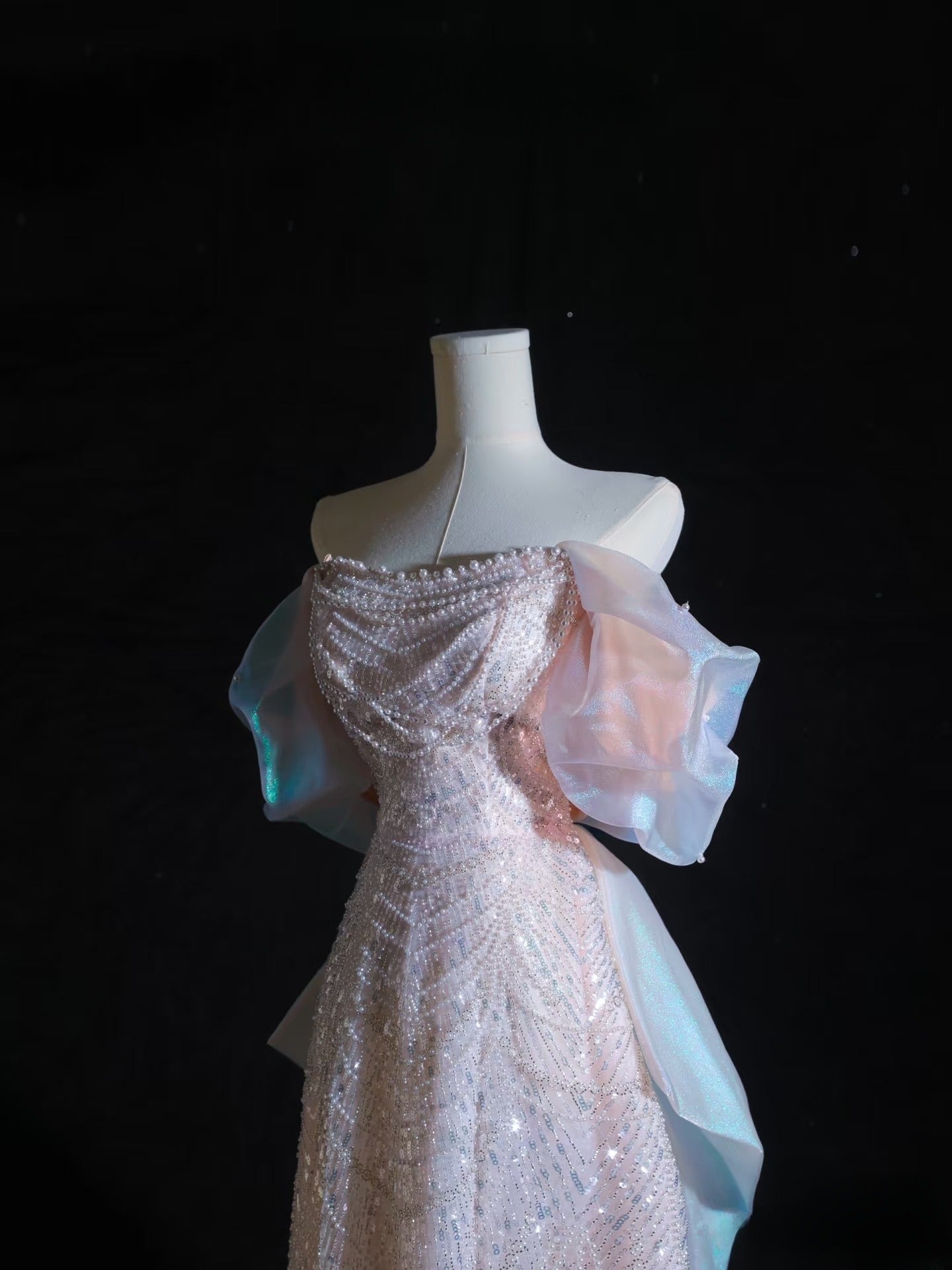 Pretty A Line Off The Shoulder Pink Sequin Long Prom Dress Evening Gowns